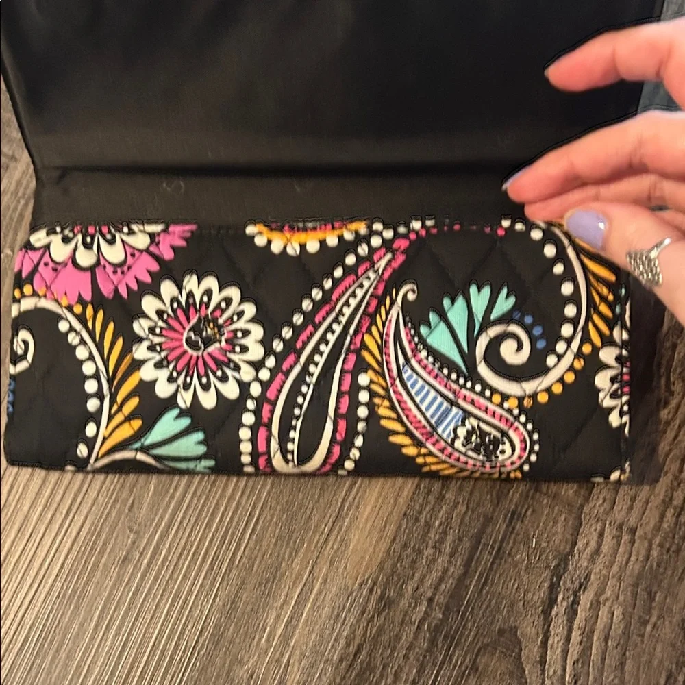 Vera Bradley Quilted Floral Paisley Trifold Wallet - Black Multi